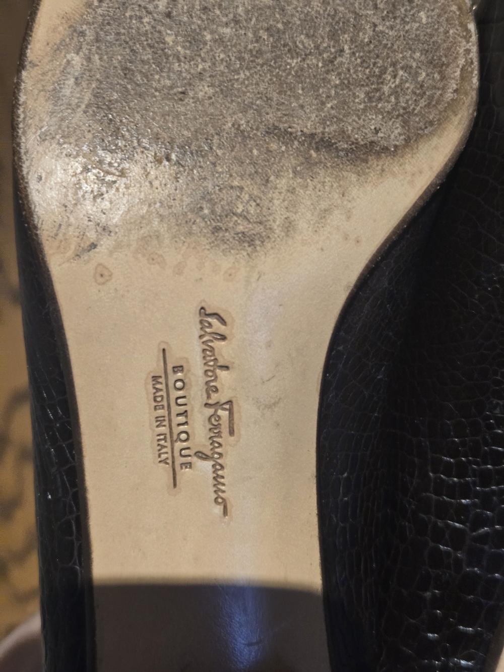 Vintage Salvatore Ferragamo Brown Croc-Embossed Leather Shoes with Gold Bit 8-2A - Picture 7 of 15